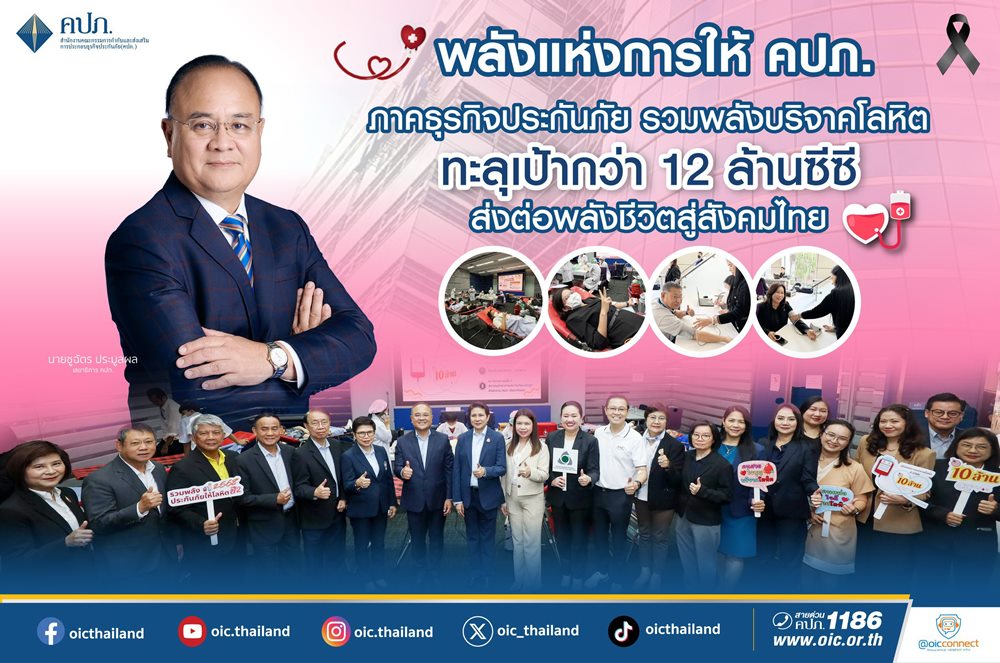 คปภ.-ภาคธุรกิจประกันภัย รวมพลังบริจาคโลหิตทะลุเป้ากว่า 12 ล้านซีซี ส่งต่อพลังชีวิตสู่สังคมไทย