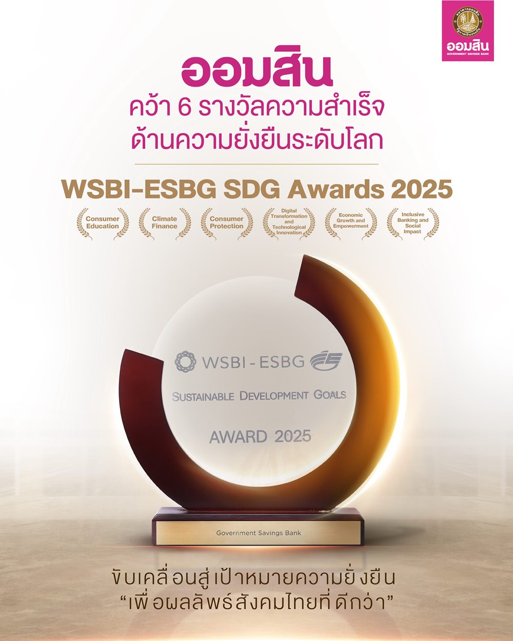 ออมสิน คว้า 6 รางวัล WSBI-ESBG SDG Awards 2025 มากที่สุดบนเวทีความยั่งยืนระดับโลก