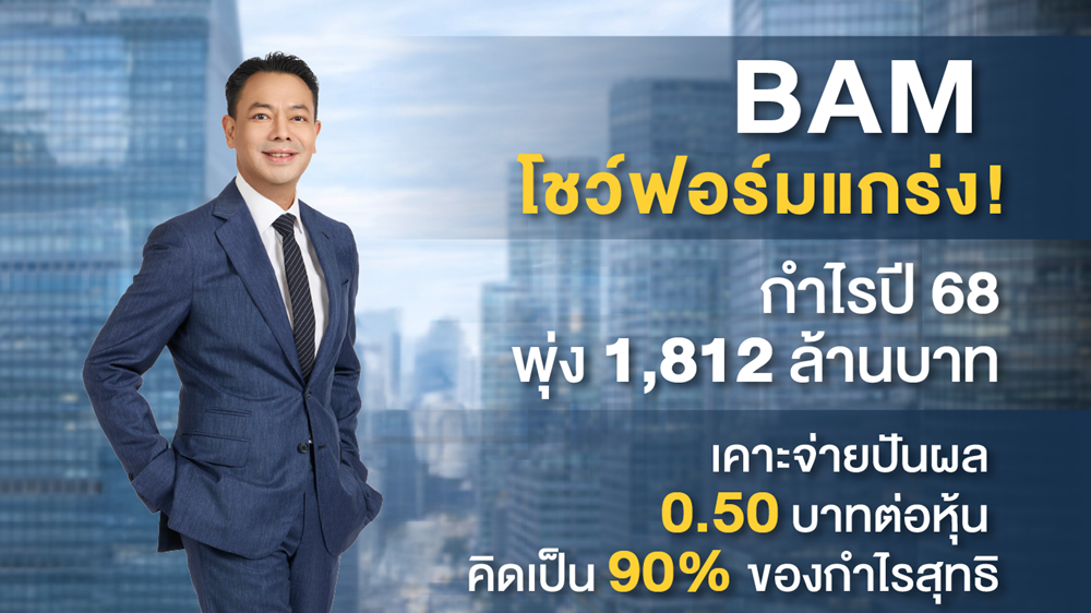 BAM โชว์ฟอร์มแกร่ง!กำไรปี 68 พุ่ง1,812 ล้านบาท เคาะจ่ายปันผล 0.50 บาทต่อหุ้น คิดเป็น 90% ของกำไรสุทธิ