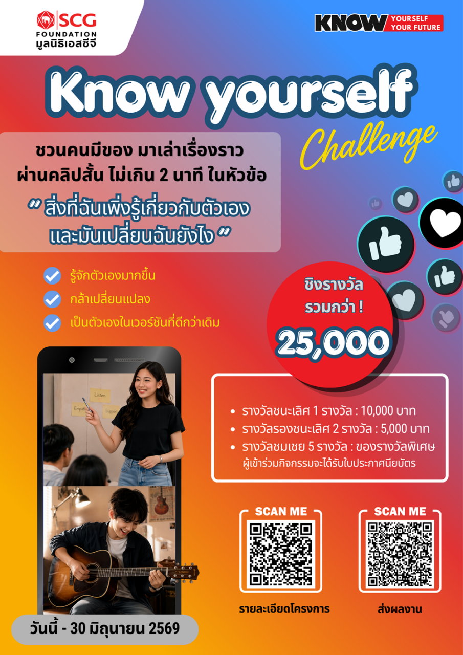 มูลนิธิเอสซีจี ชวนคนรุ่นใหม่ประกวดคลิปสั้น “Know Yourself Challenge”ส่งต่อเรื่องเล่าที่อาจเปลี่ยนชีวิตใครอีกหลายคน