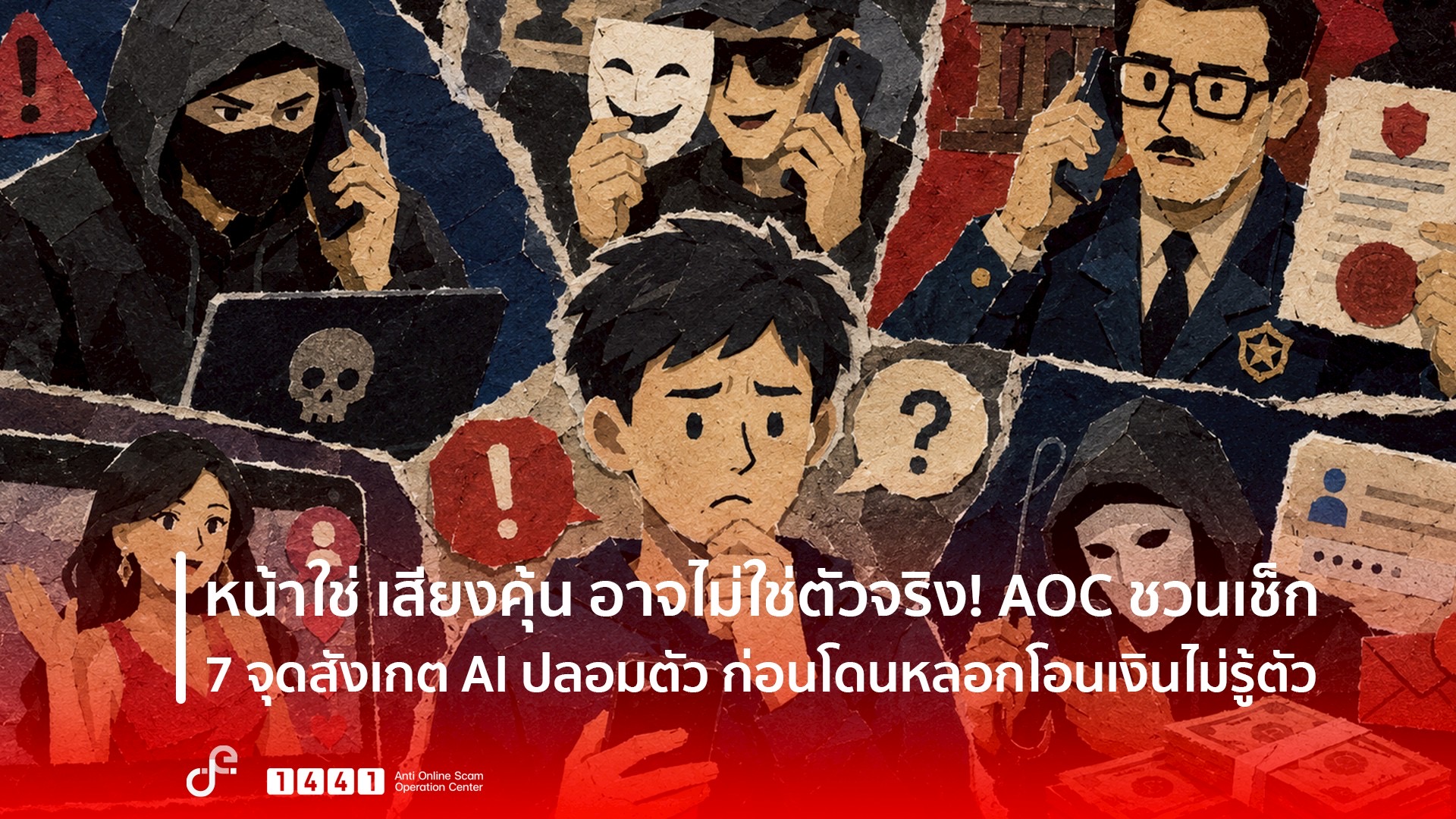 หน้าใช่ เสียงคุ้น อาจไม่ใช่ตัวจริง ! AOC ชวนเช็ก 7 จุดสังเกต AI ปลอมตัว ก่อนโดนหลอกโอนเงินไม่รู้ตัว