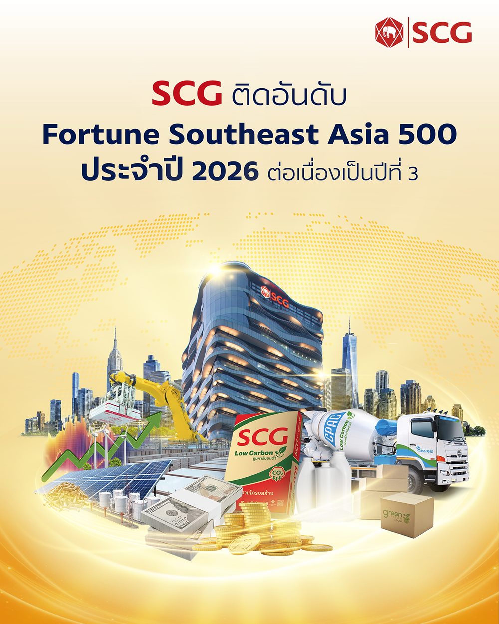 SCG ย้ำความแข็งแกร่งผู้นำธุรกิจระดับภูมิภาคติดอันดับ 22 ใน Fortune Southeast Asia 500 ประจำปี 2026 ต่อเนื่องเป็นปีที่ 3