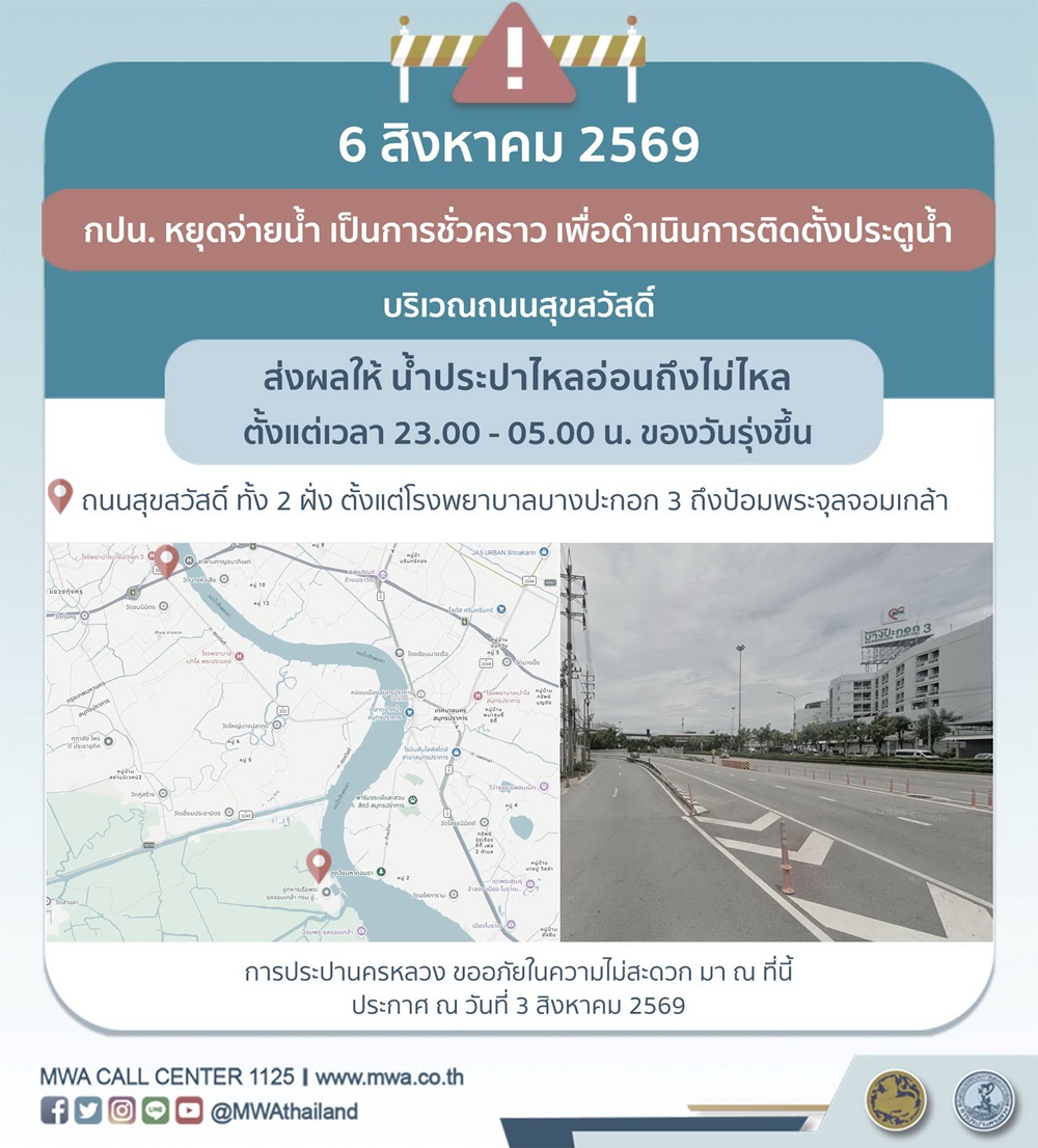 ประกาศ การประปานครหลวง เรื่อง ติดตั้งประตูน้ำตามแผน
