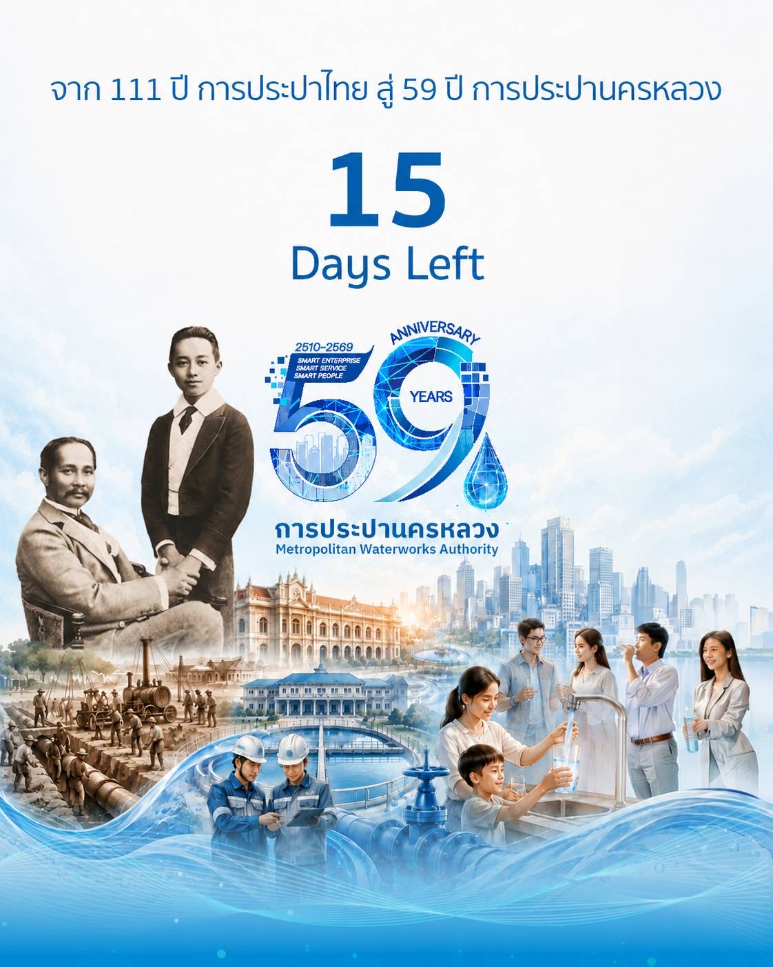 กิจการประปาไทย เริ่มขึ้นจากพระราชดำริของพระบาทสมเด็จพระจุลจอมเกล้าเจ้าอยู่หัว รัชกาลที่ 5
