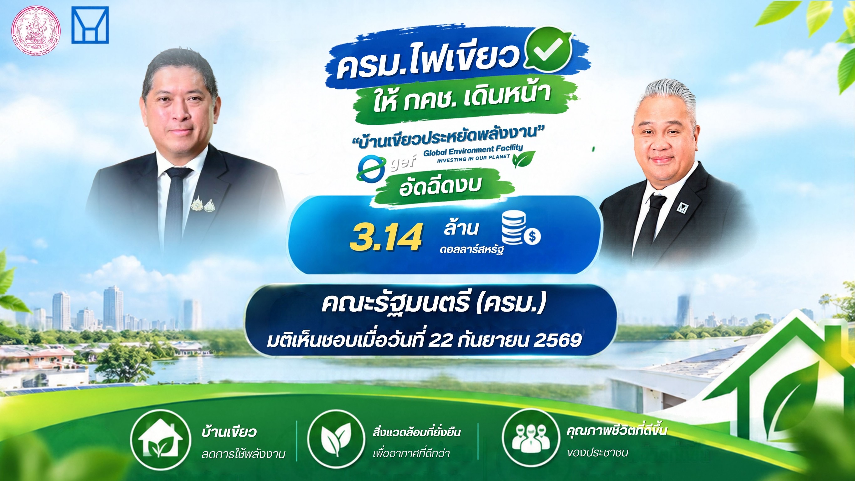 ครม.ไฟเขียว ให้ กคช.เดินหน้า “บ้านเขียวประหยัดพลังงาน” GEF อัดฉีดงบ 3.14 ล้านดอลลาร์สหรัฐ
