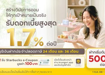 มีบัญชีออมทรัพย์กรุงศรี พร้อมตั้งโอนเงินล่วงหน้าเพื่อฝากเข้าบัญชีฝากประจำปลอดภาษี 24 เดือนหรือ 36 เดือน รับฟรี Starbucks e-Coupon 100 บาท